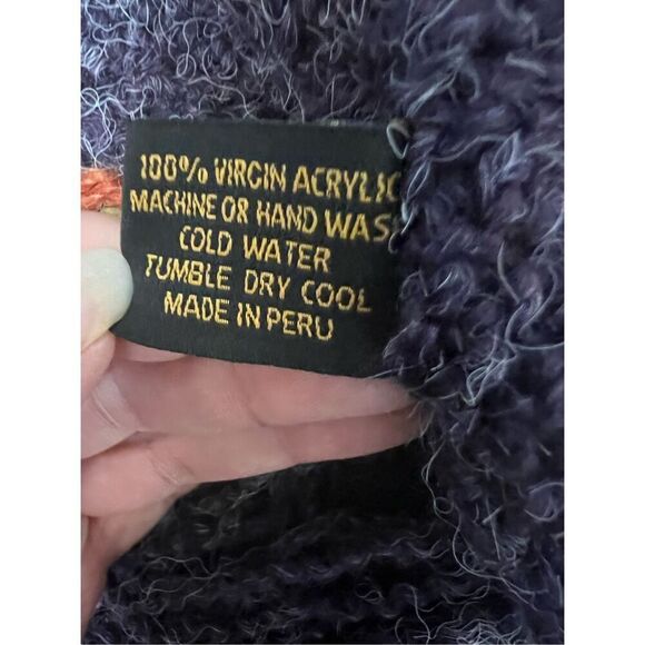 Peruvian Trading Co Fringe Knit Poncho Cape One Size Purple Red Floral - Picture 8 of 10